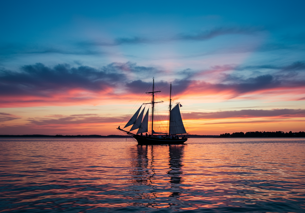 Sunset at Key West with sailing boat