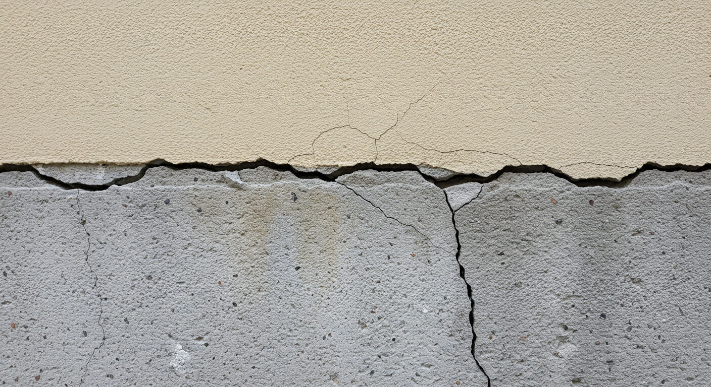 Large cracks are long crooked line on base of siding wall 