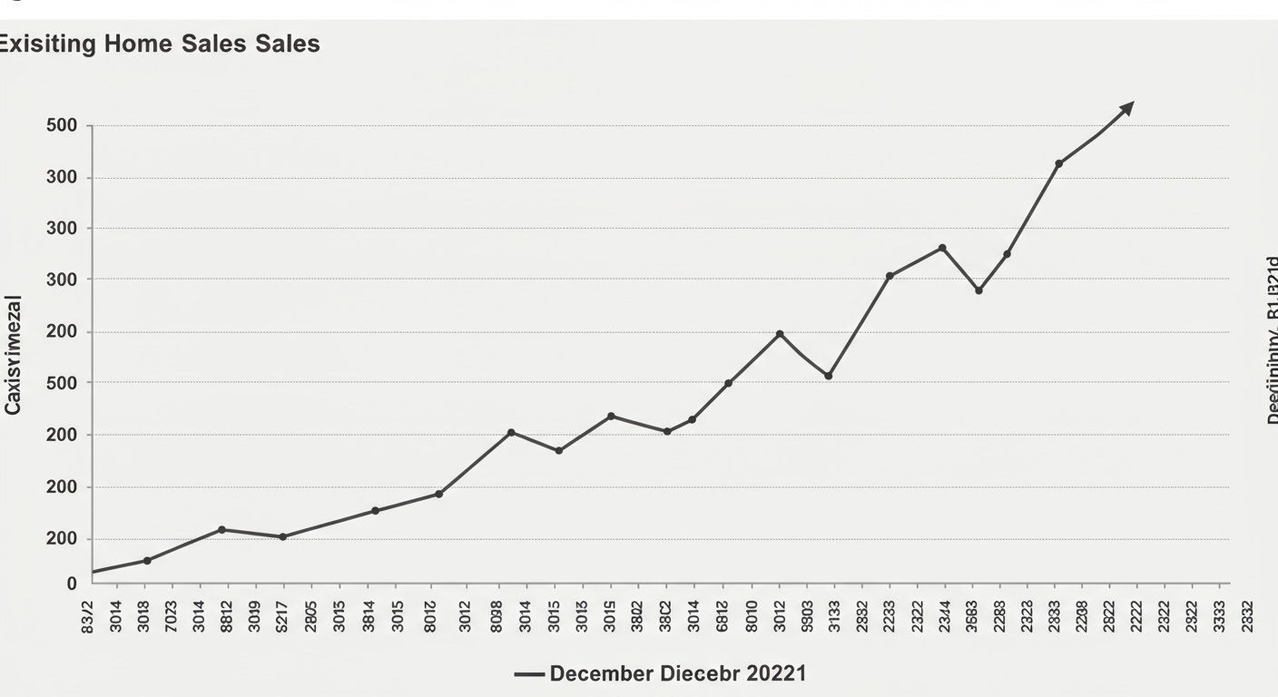 Line chart showing the level of existing home sales, beginning with a seasonally adjusted annual rate of 5.4 million units in January 2018 and ending with 6.18 million units in December 2021.