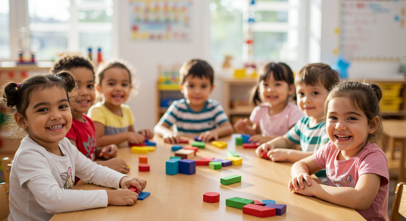 Playful preschoolers having fun making faces