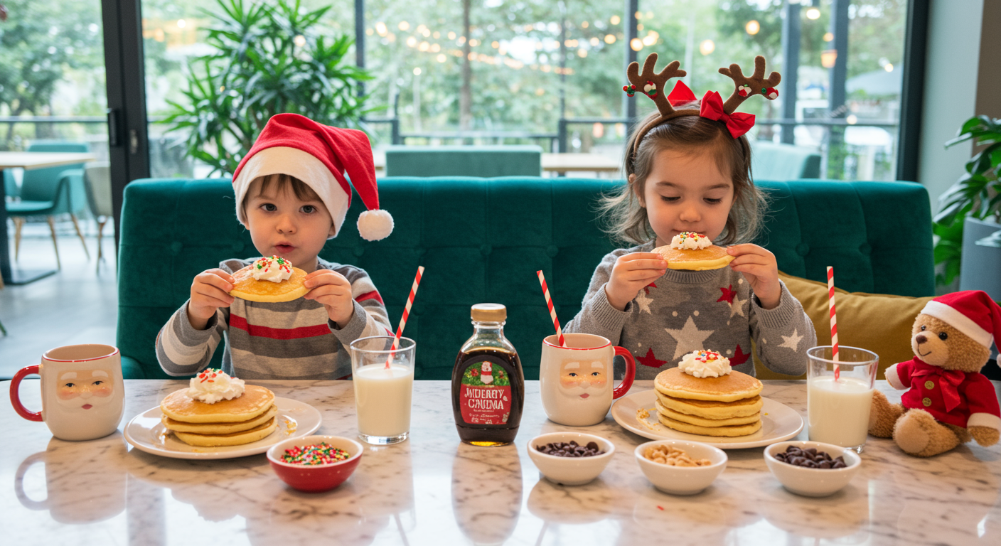 San Diego restaurant Provisional Kitchen hosting a Christmas special three-course-dinner featuring kids eating pancakes
