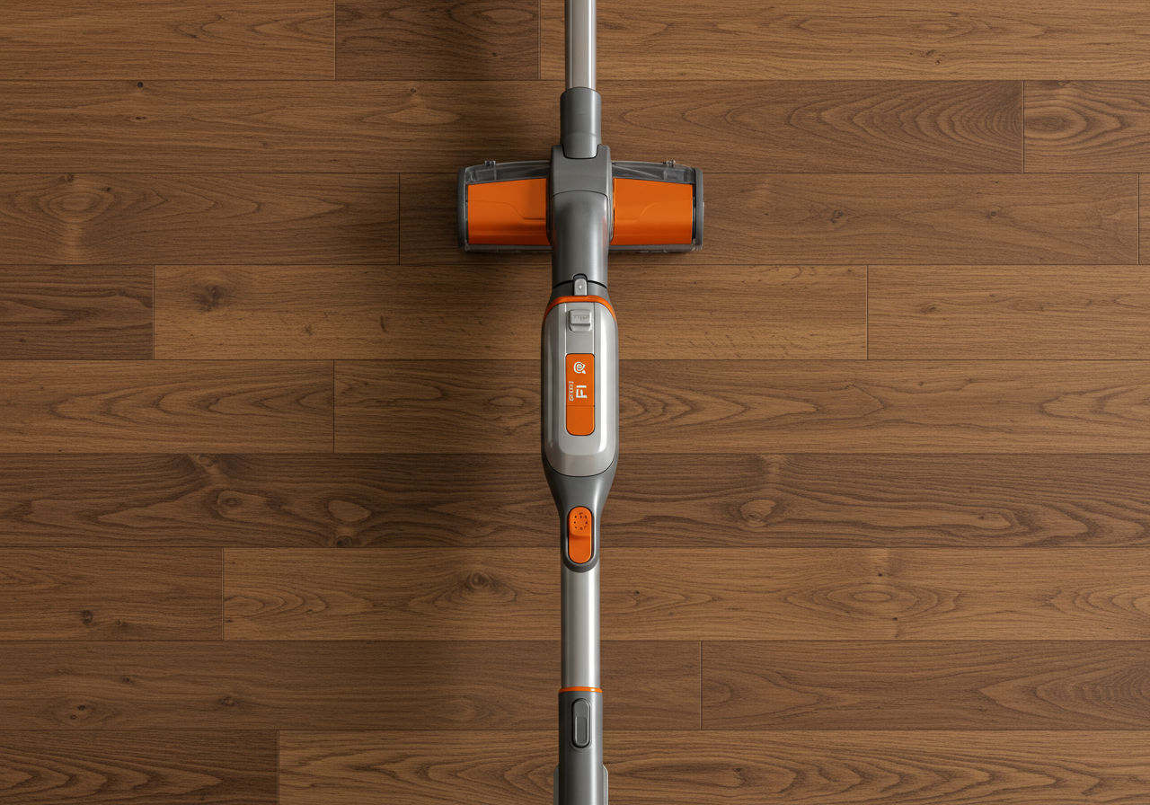 Steam cleaner on wood floor