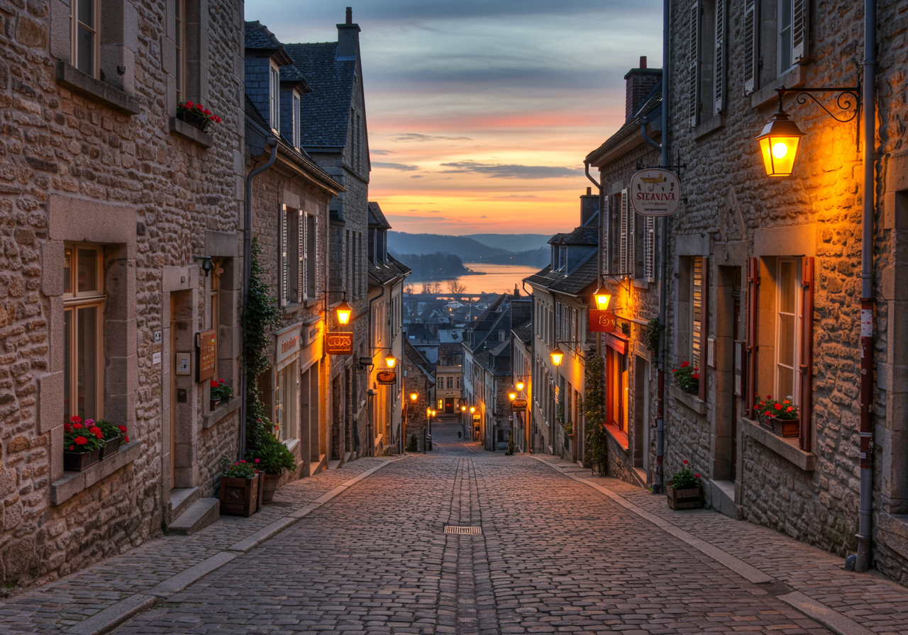 Old town area in Quebec city, Canada at twilight