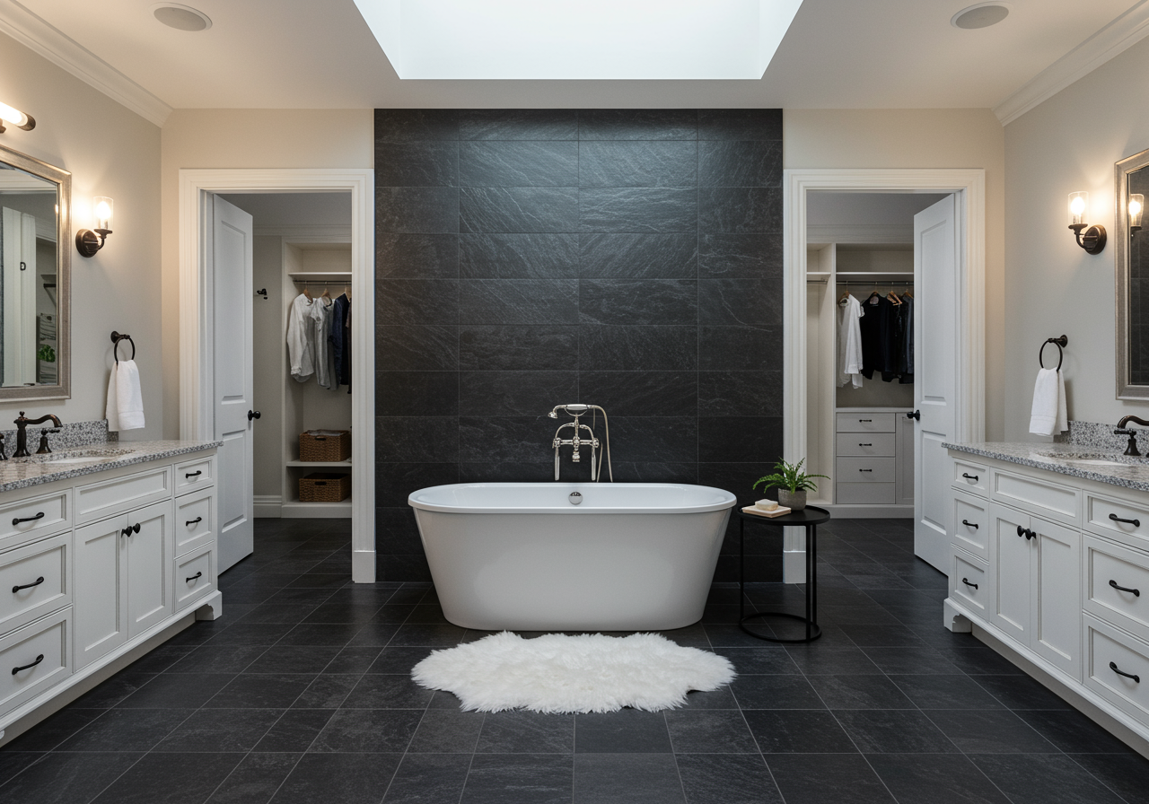 freestanding tub wedged in an alcove