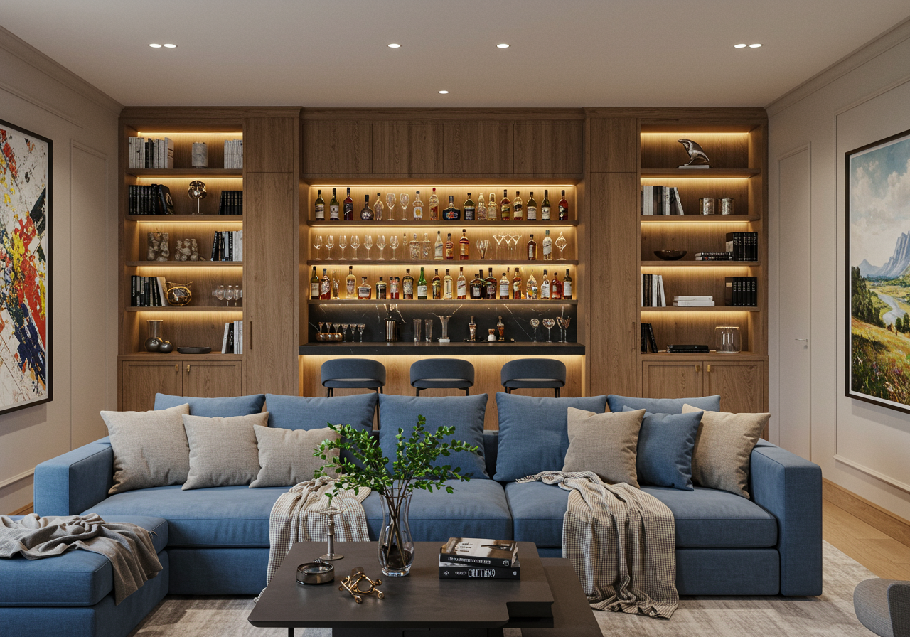 the bar room area of a recreation room in an Aspen, Colorado home