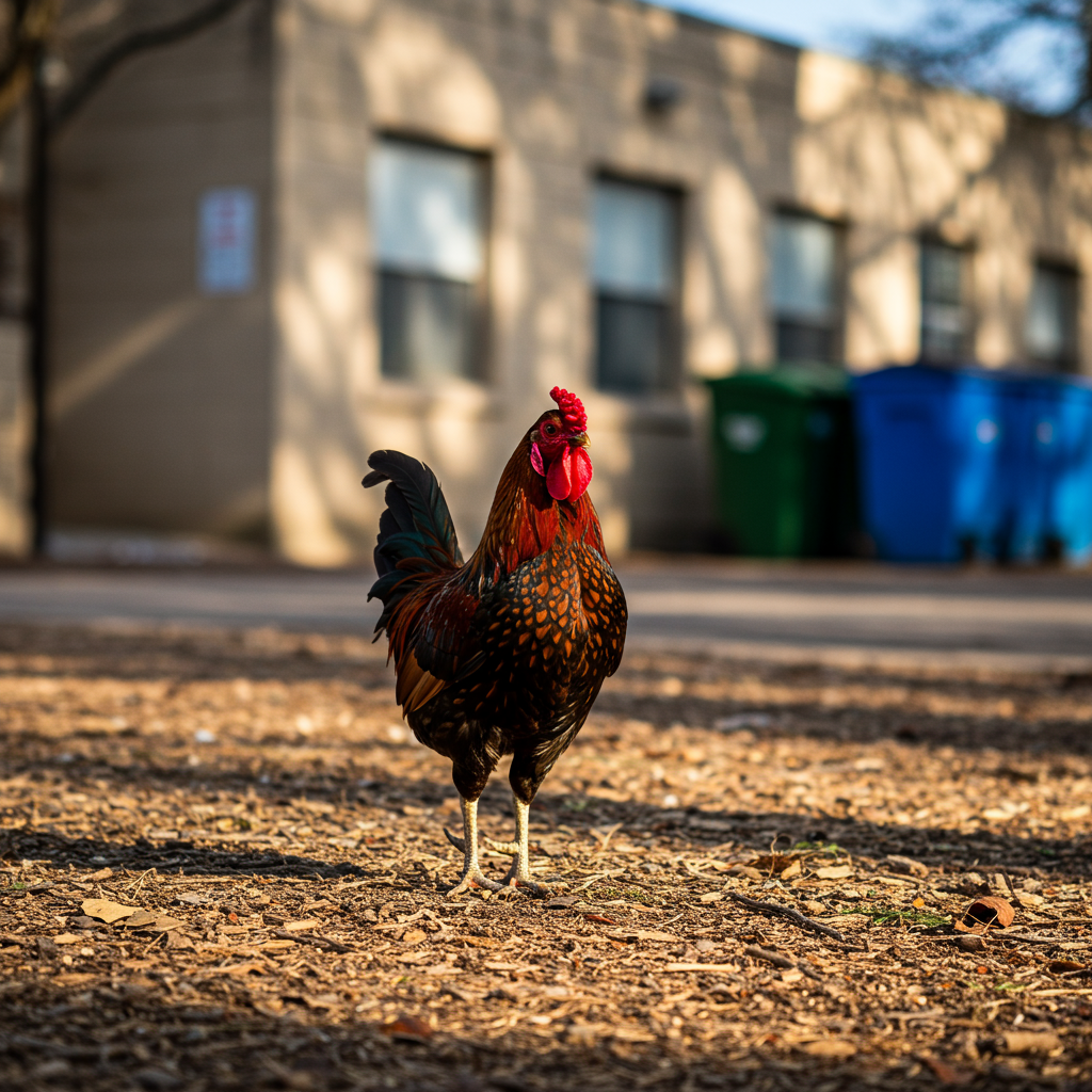 Roaming rooster walking through Ybor City in Tampa, Florida