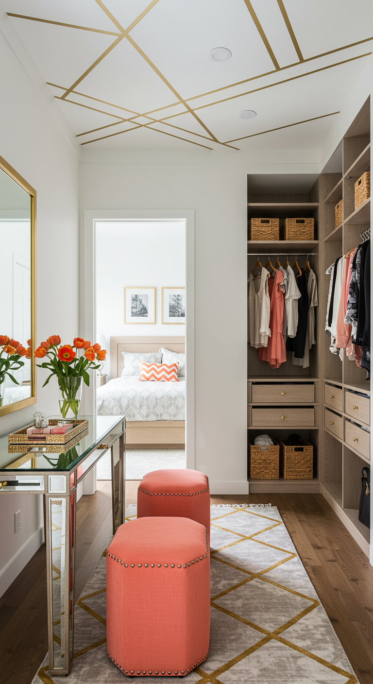 doorway through closet with wallpaper ceiling