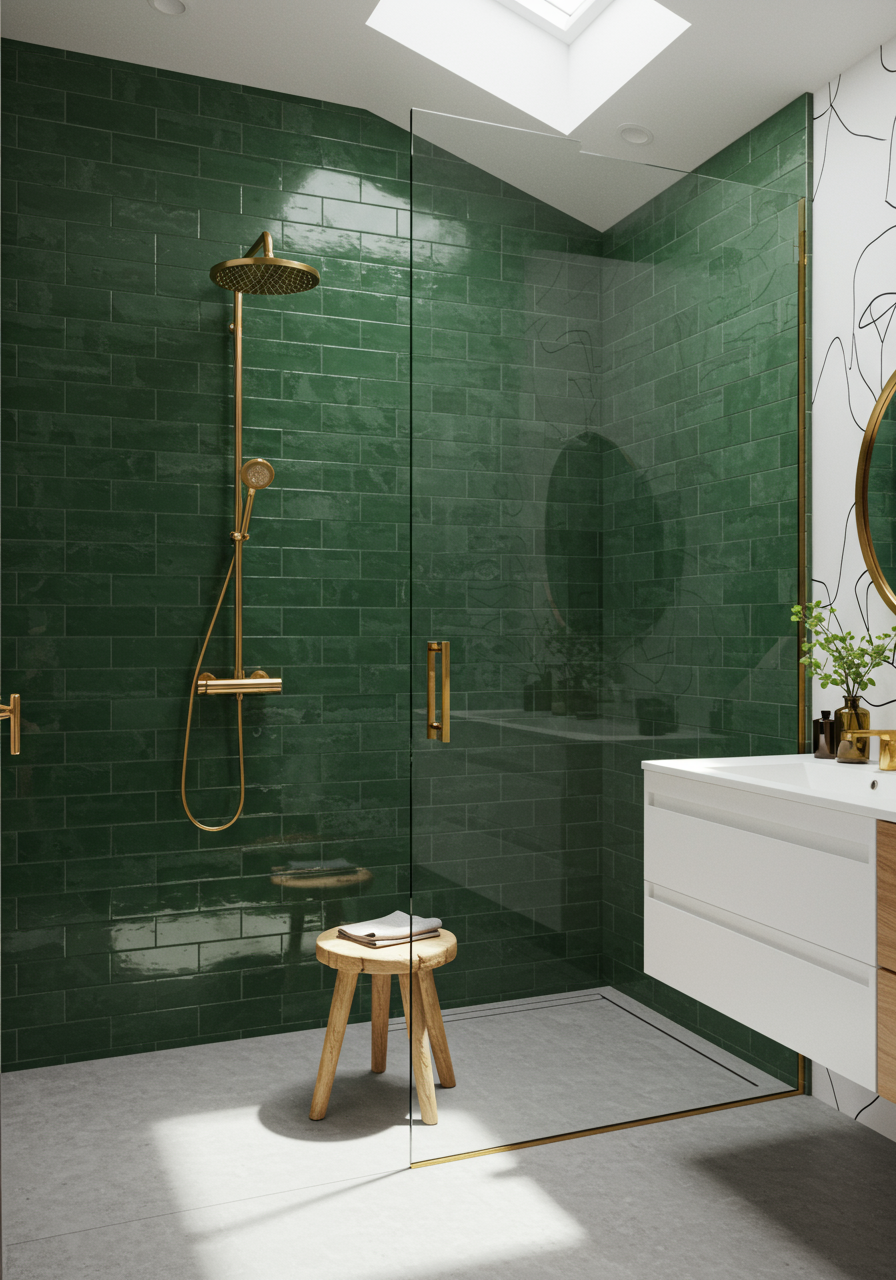 green shower tile