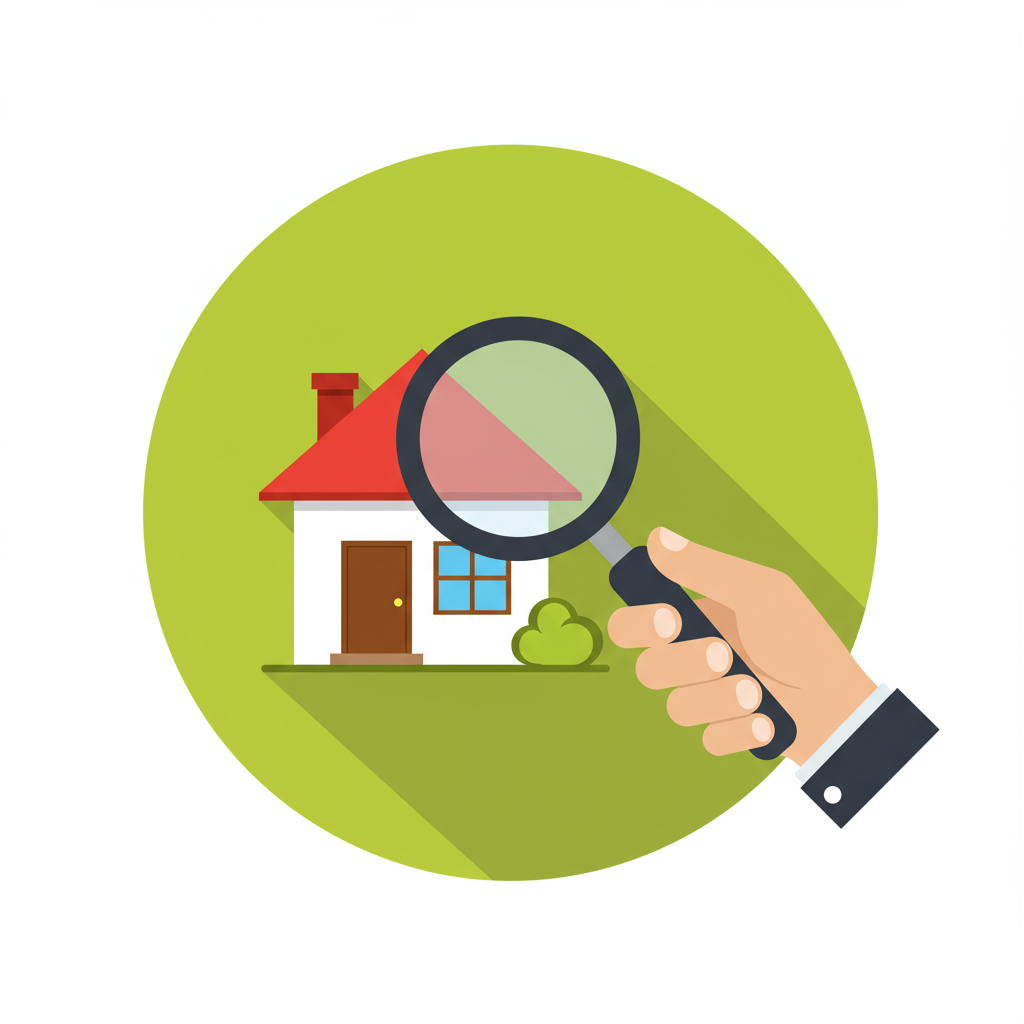 A magnifying glass held over a small house with a red roof.