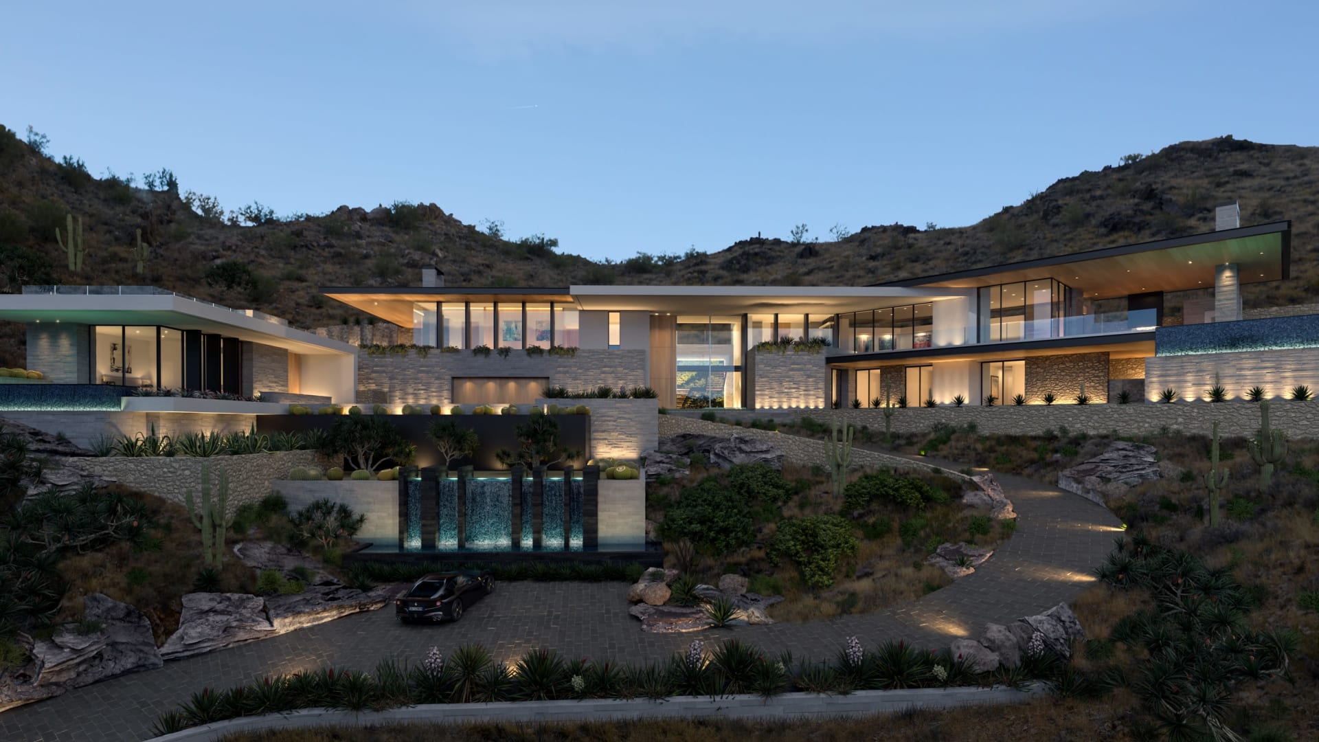 Ultra luxury modern mansion on hillside lot in Arizona