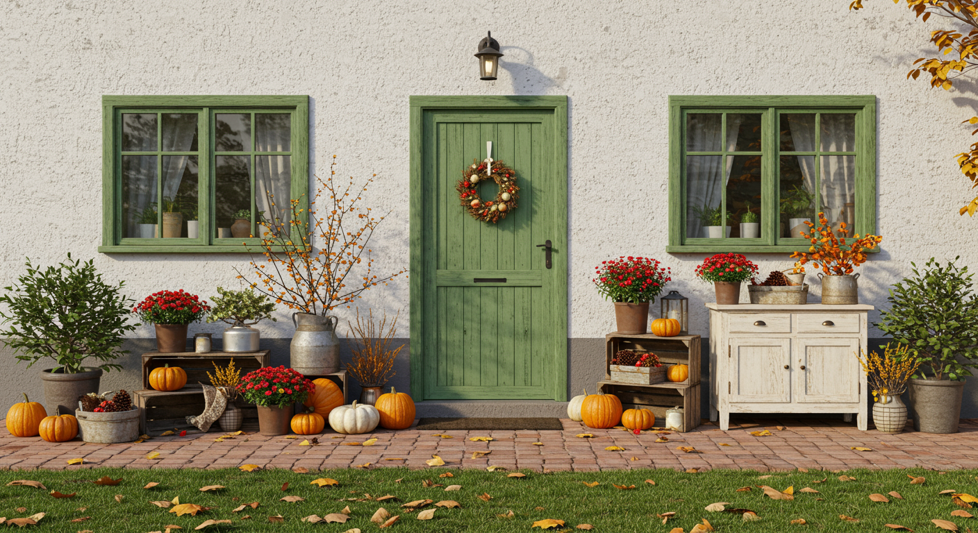 home exterior with the close up on the door and windows during fall/winter.