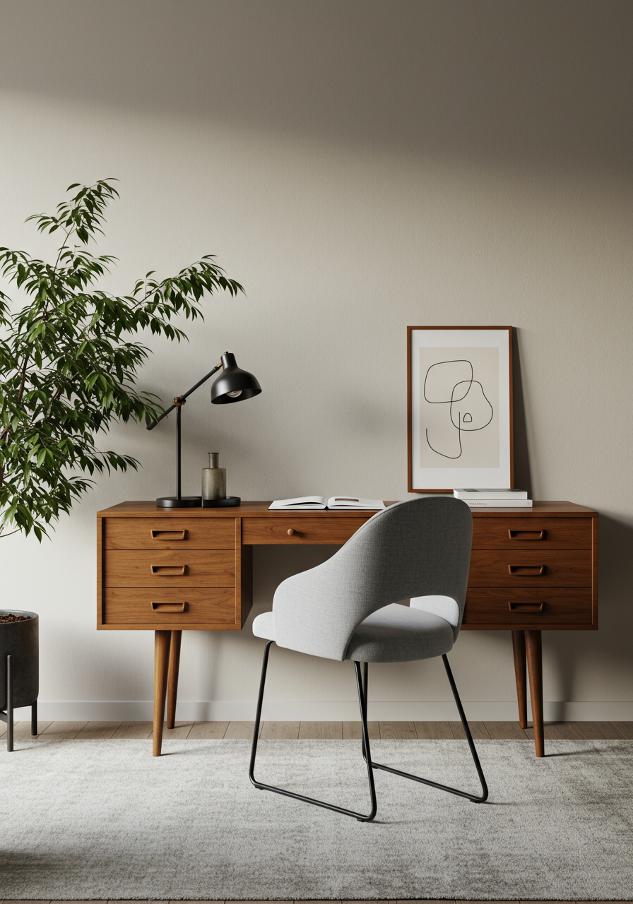 Image may contain Furniture Sideboard Chair Home Decor Rug Plant Indoors Interior Design Art Painting and Book