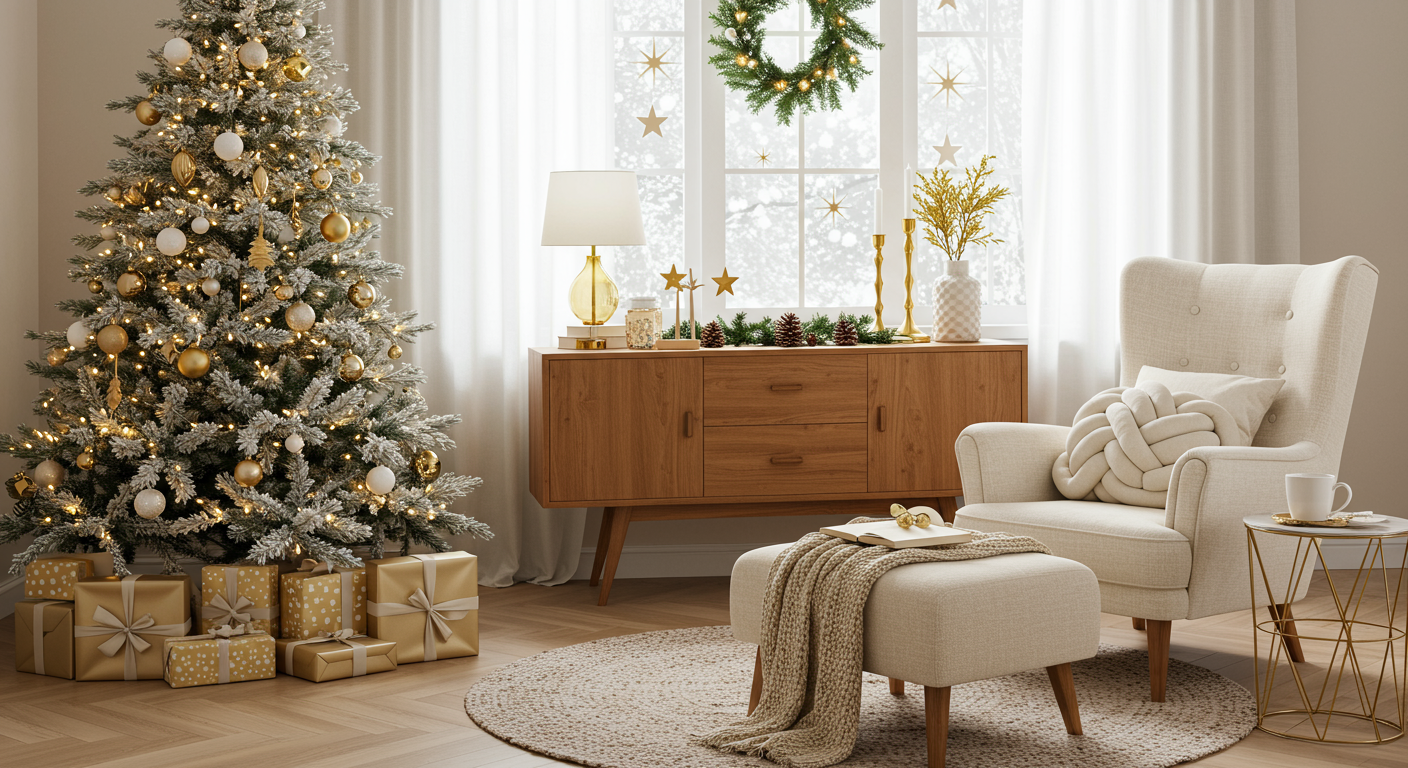 A beautiful winter living room.