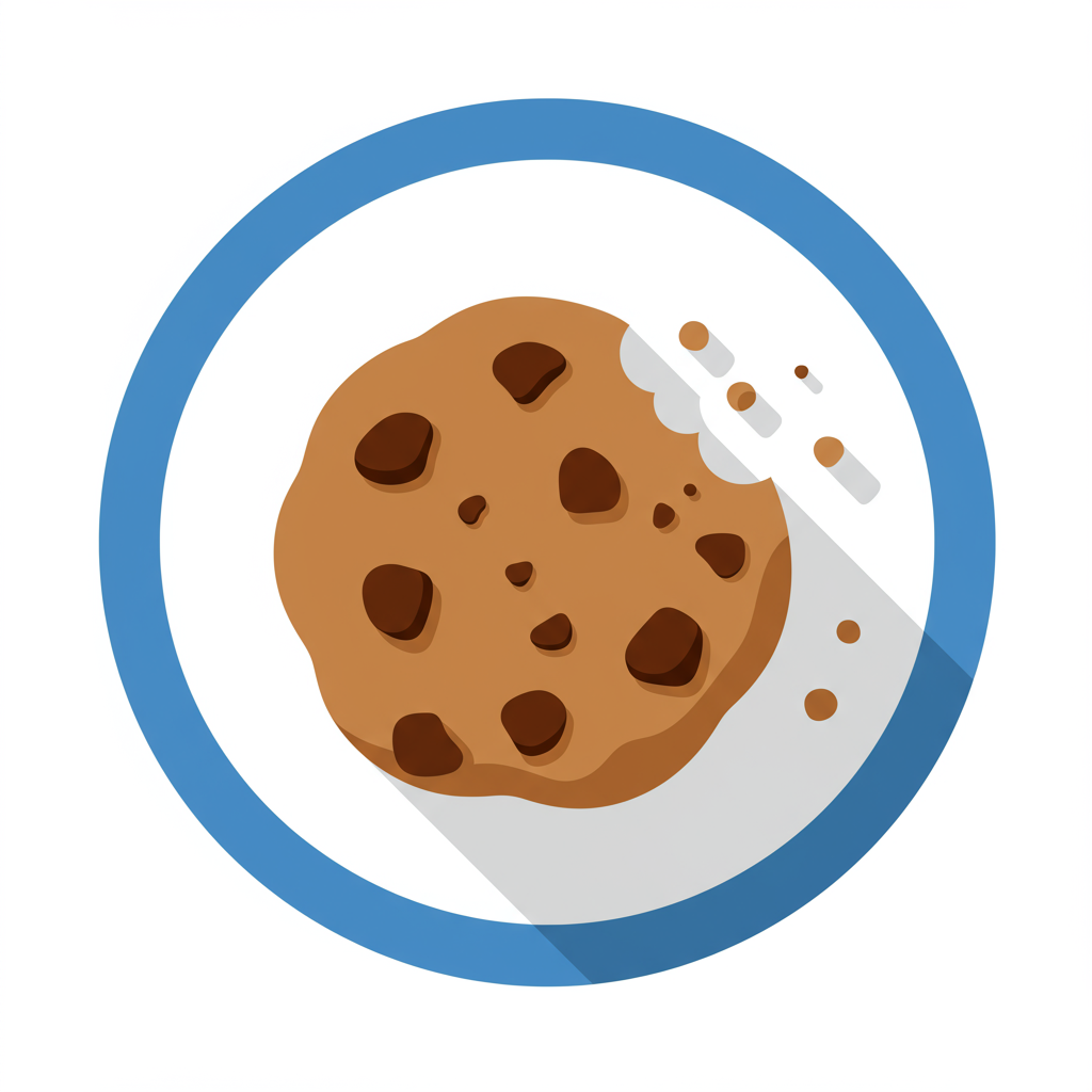 Chocolate chip cookie on a white plate with a thick blue rim.