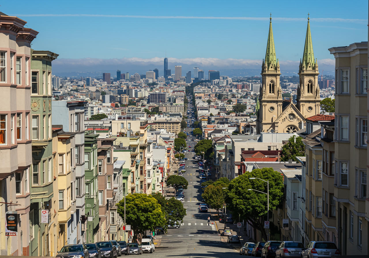 Looking out at some of San Francisco's hills from Filbert Street.