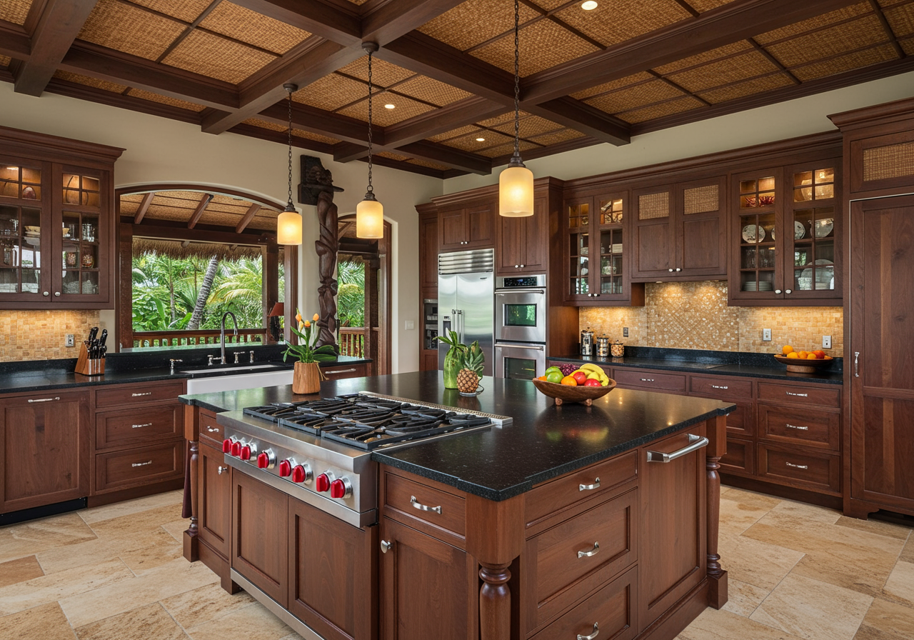 kitchen at Balinese-style estate in Launiupoko maui