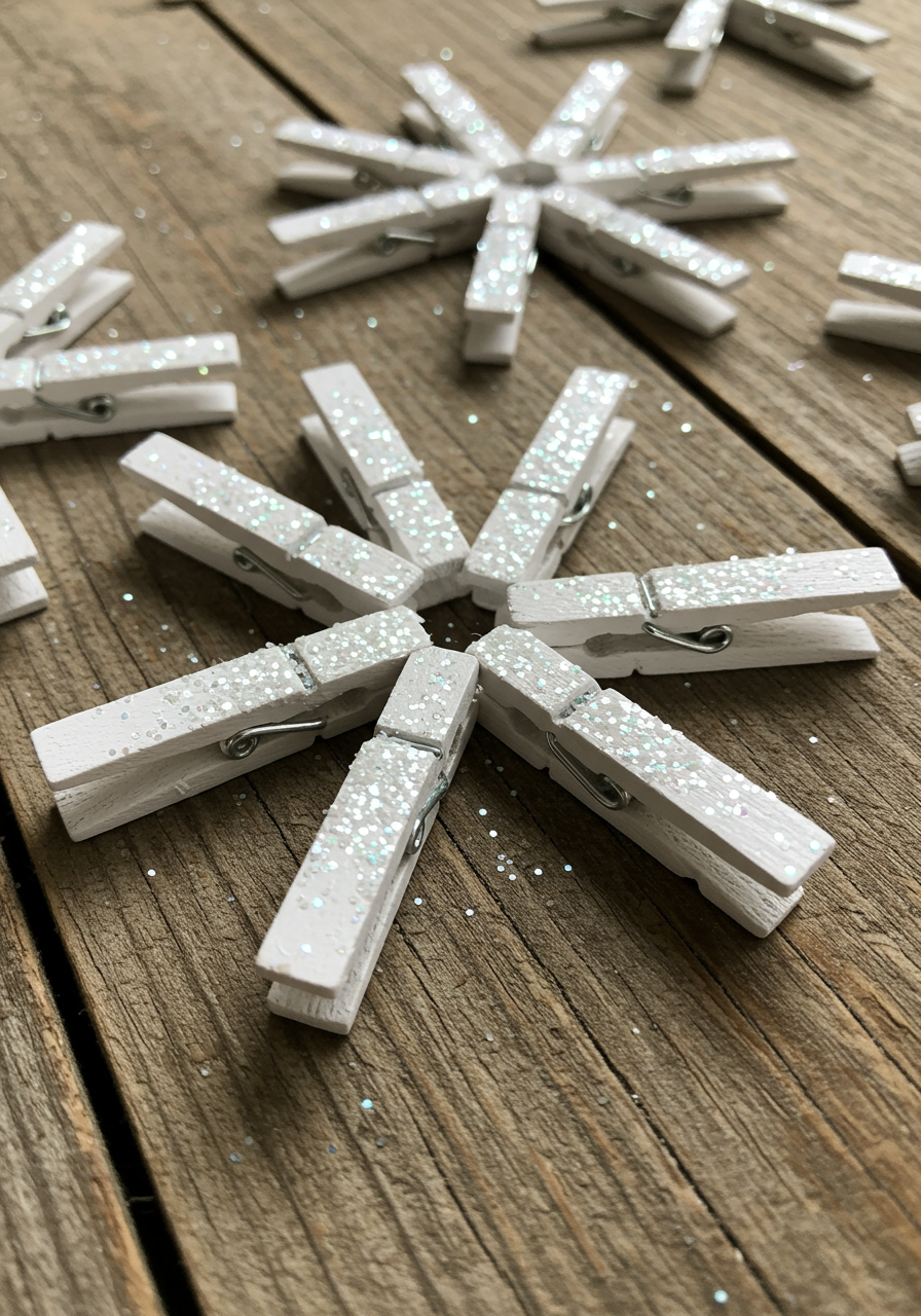 winter crafts clothespins snowflakes