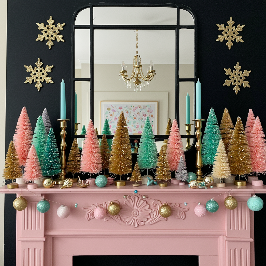 pink christmas mantel