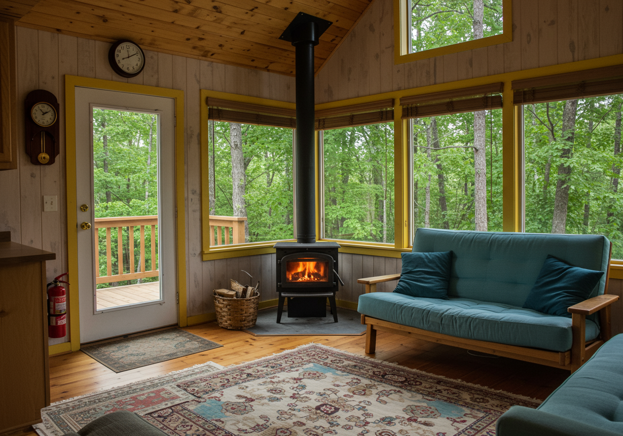 Storybook interior with cozy fireplace.