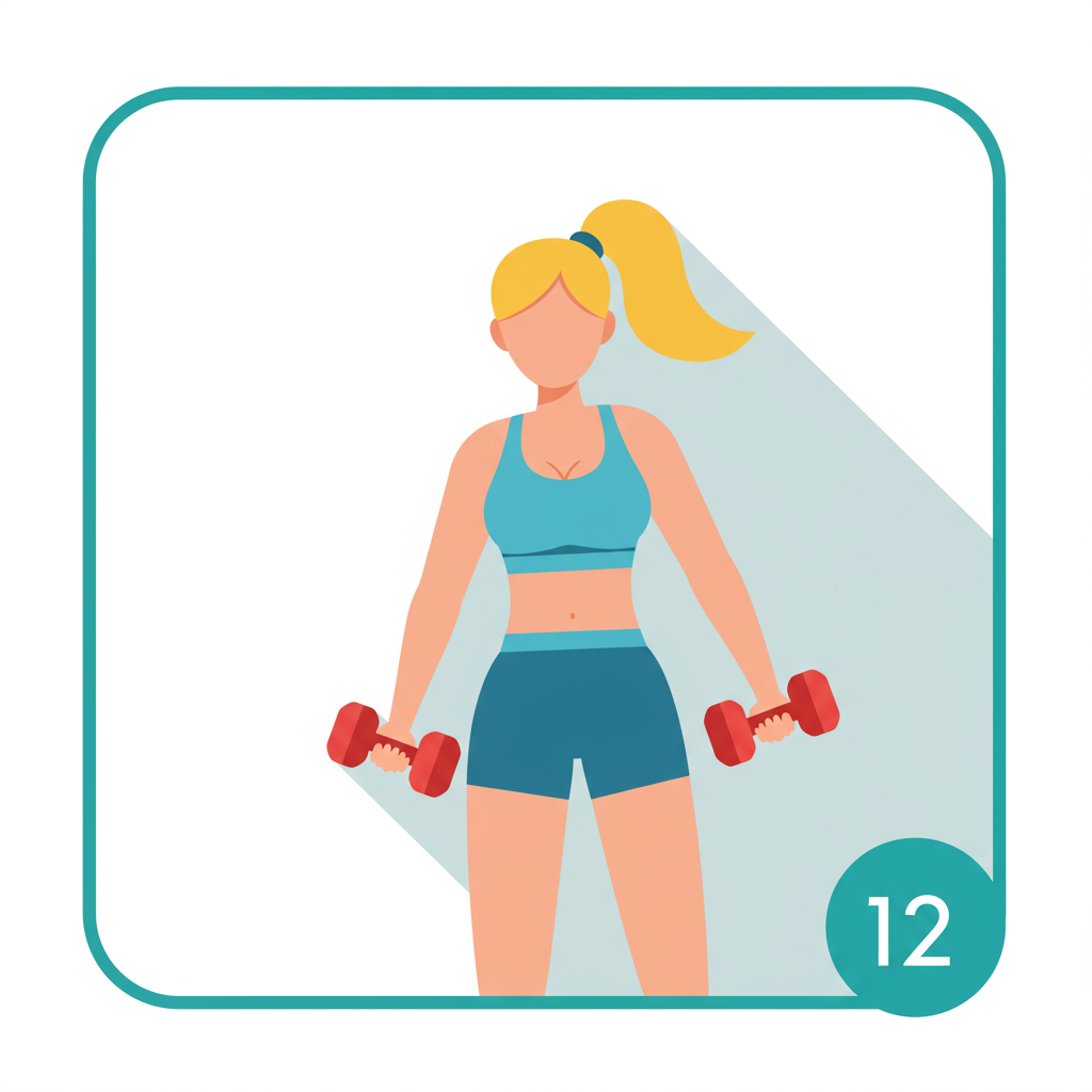 Illustration of a woman holding red dumbbells, numbered 12.