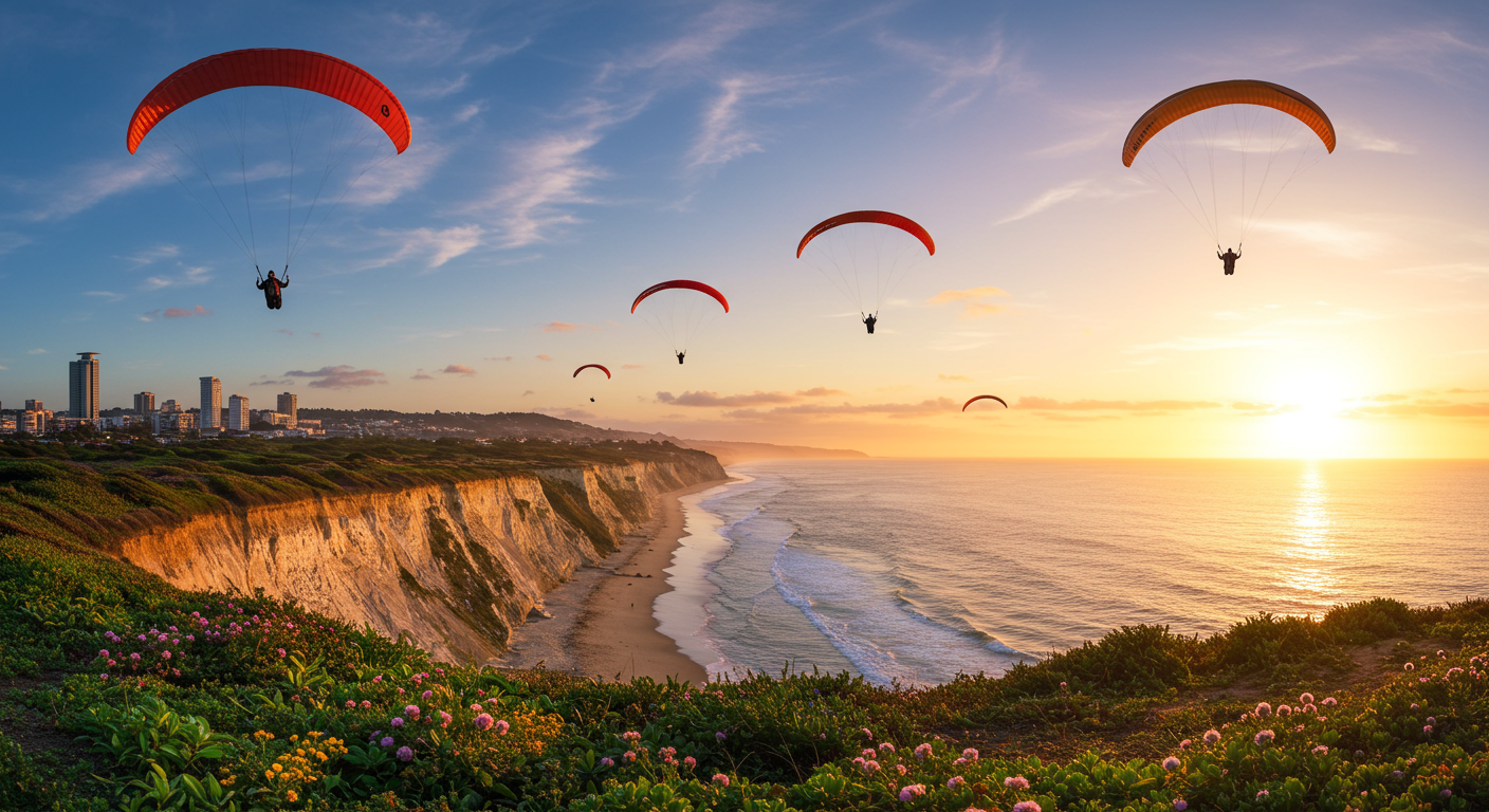 LIMA, PERU: Paraglides in Miraflores town.
