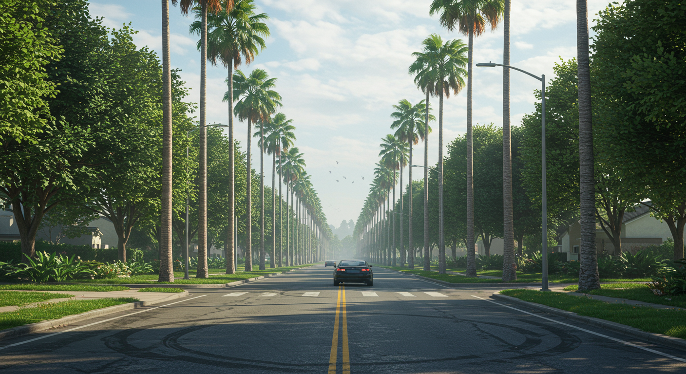 Palm trees and view of sky in Beverly Hills neighborhood