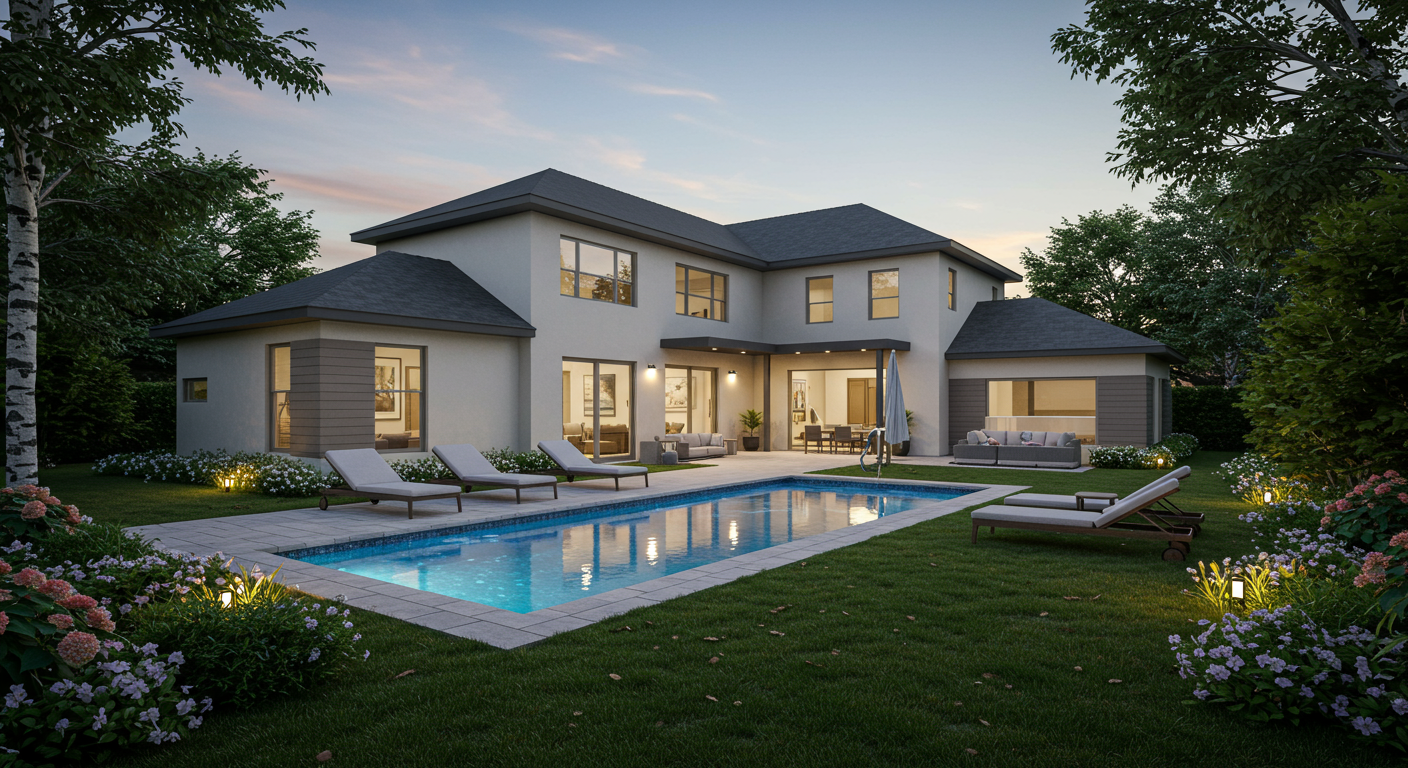 a pool with chairs around it