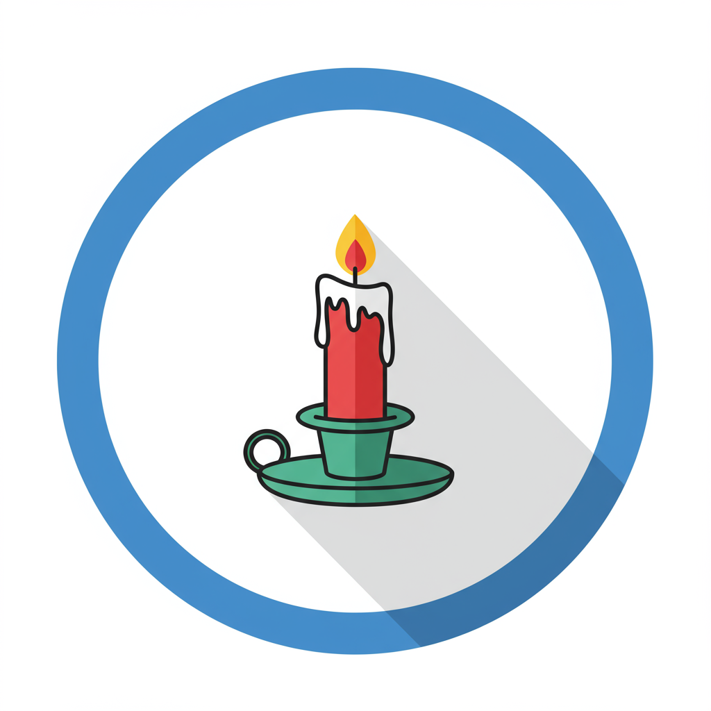 Red candle burning in a green holder