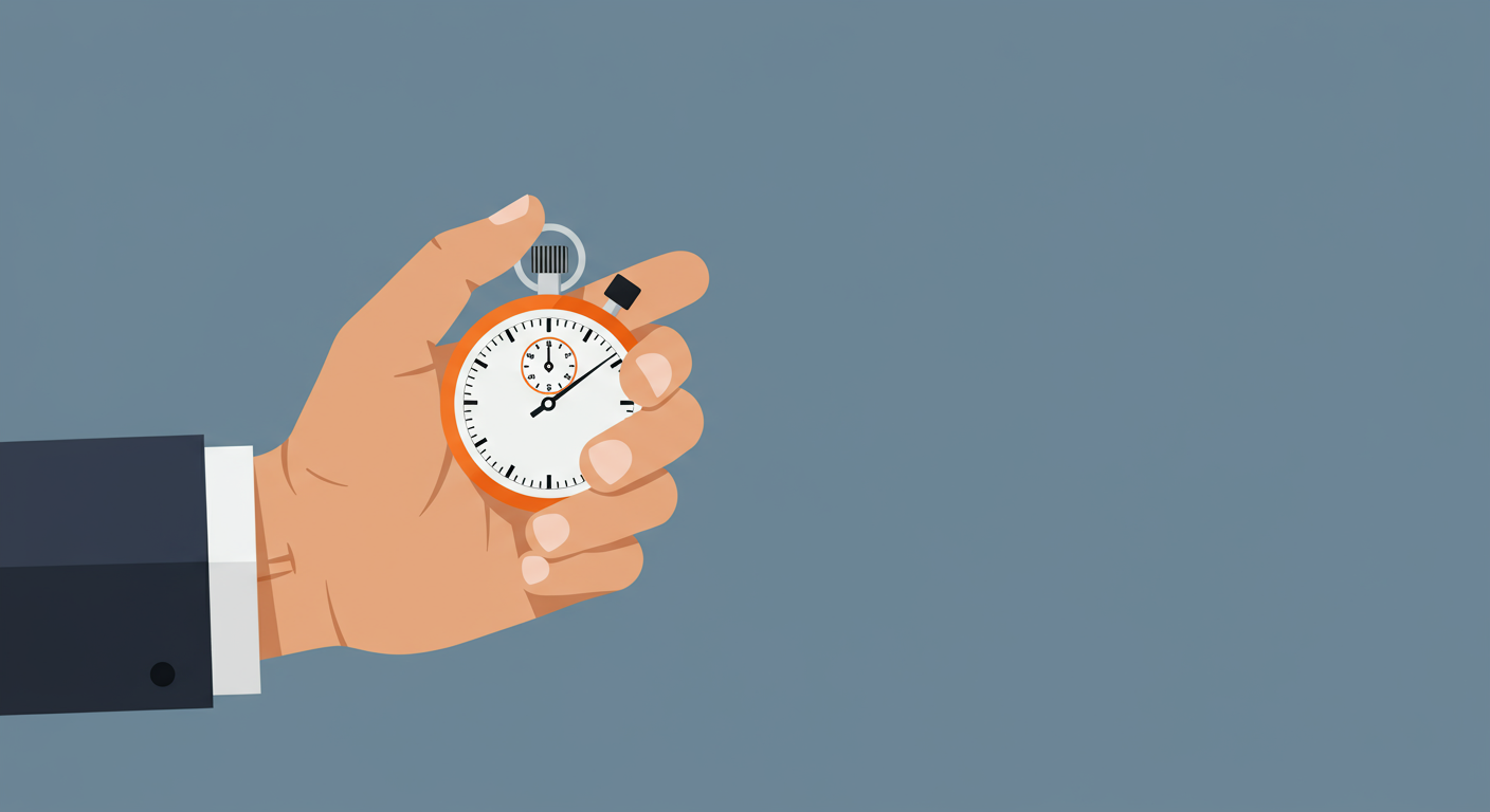 A hand holds a stopwatch.