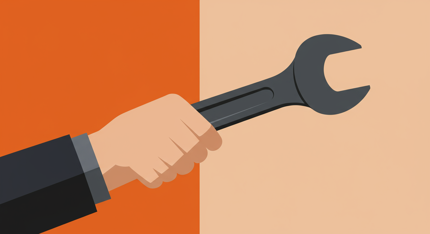Hand gripping a large wrench, suggesting home repair.