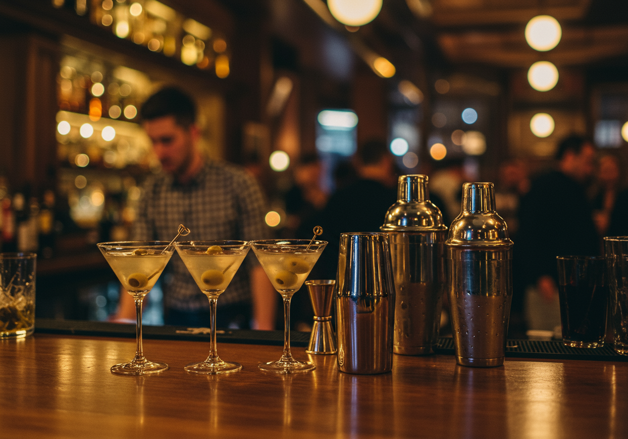 A bartender preparing drinks for seated patrons at Halyards Restaurant on St. Simons Island, GA