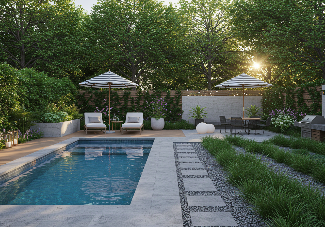 Image may contain Backyard Nature Outdoors Yard Pool Water Plant Chair Furniture Swimming Pool and Architecture