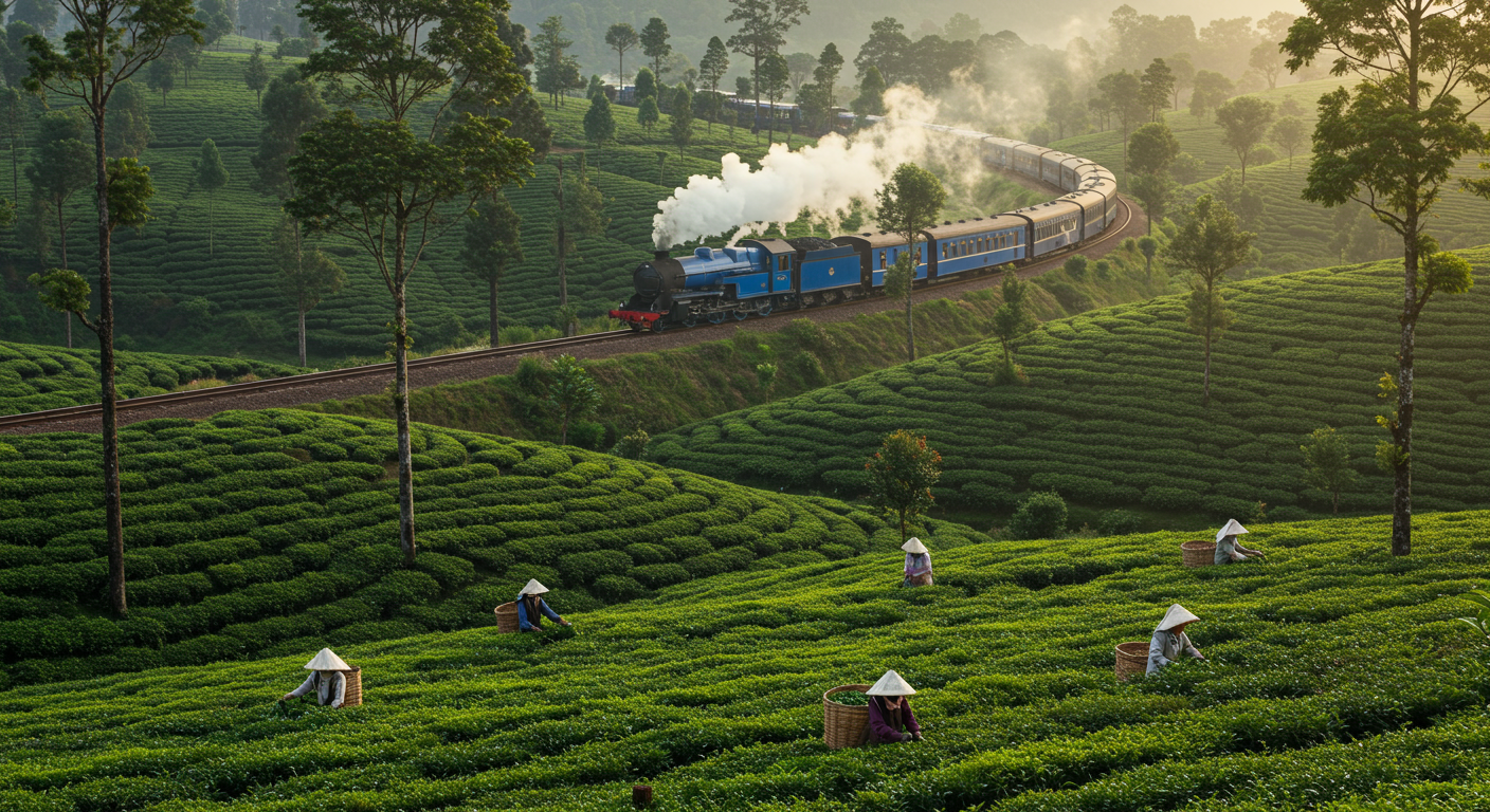Women in the middle of a tea garden, plucking tea leaves