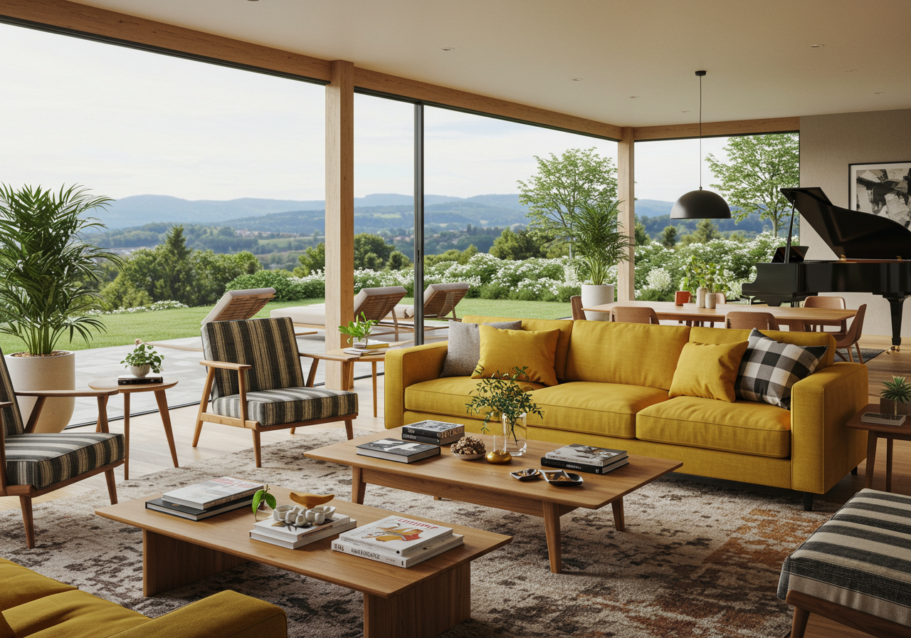 The living room furnishings include a Uniqwa Collections sofa a vintage Tuareg mat from Atlas Weavers a vintage French...