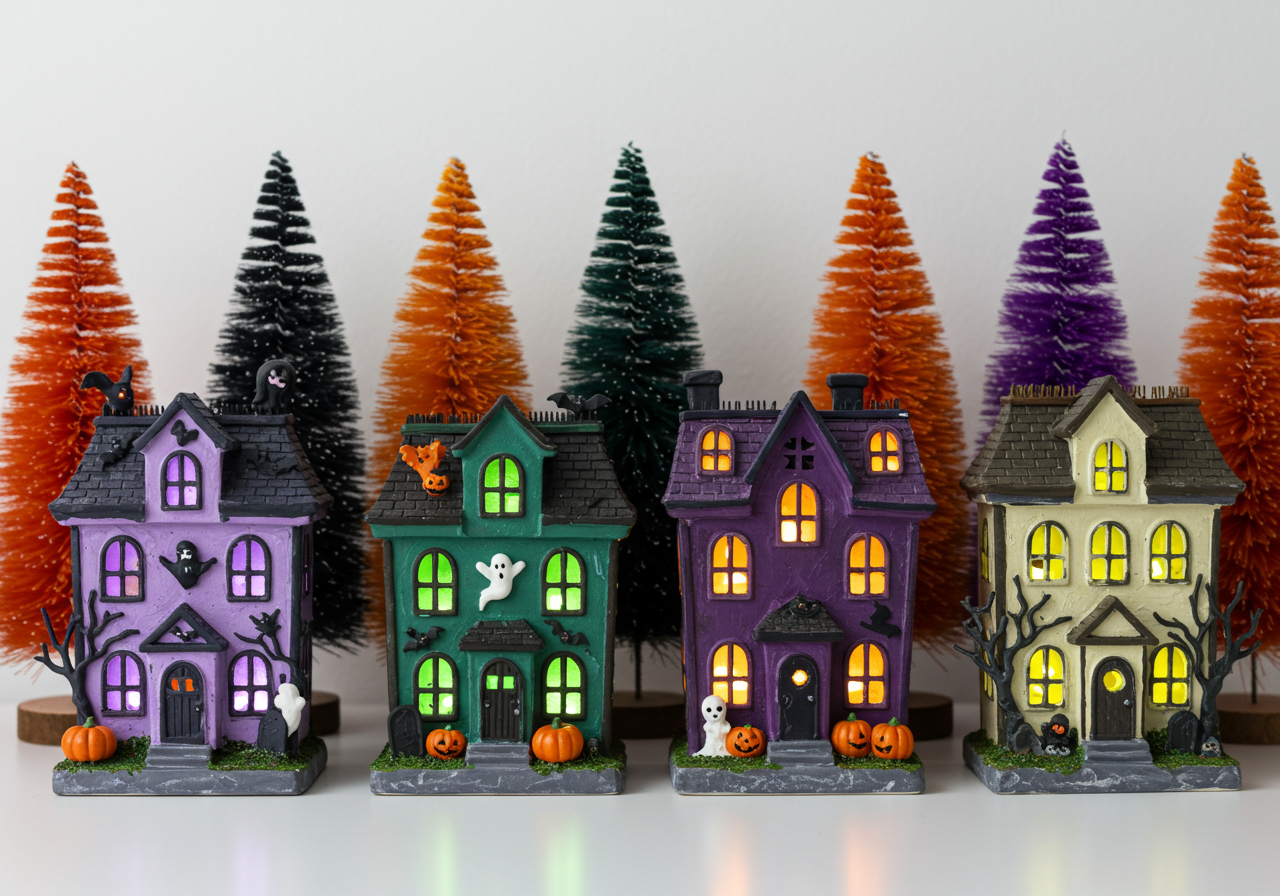 H For Happy 13-Piece Halloween Village Set with LED Lights
