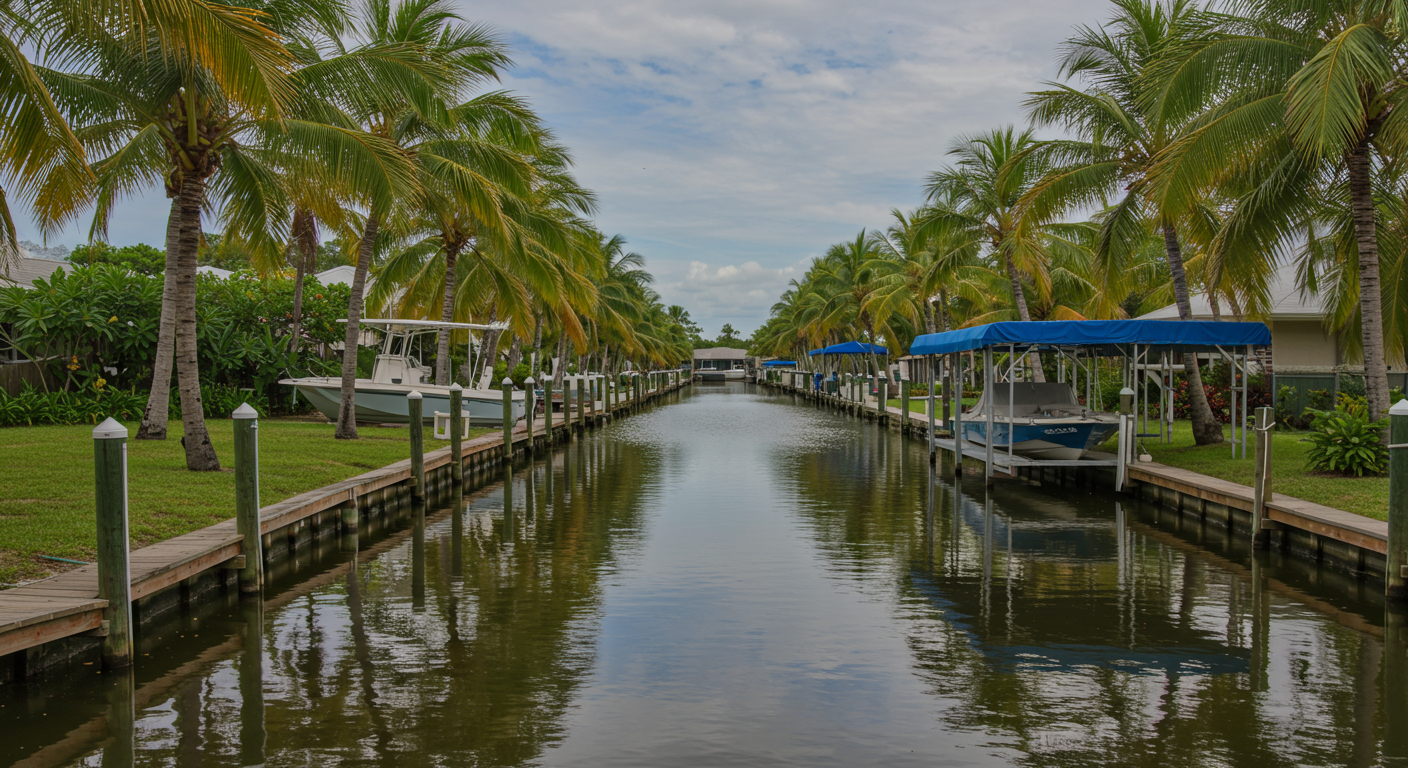Cape Coral, Florida Canal with Boats