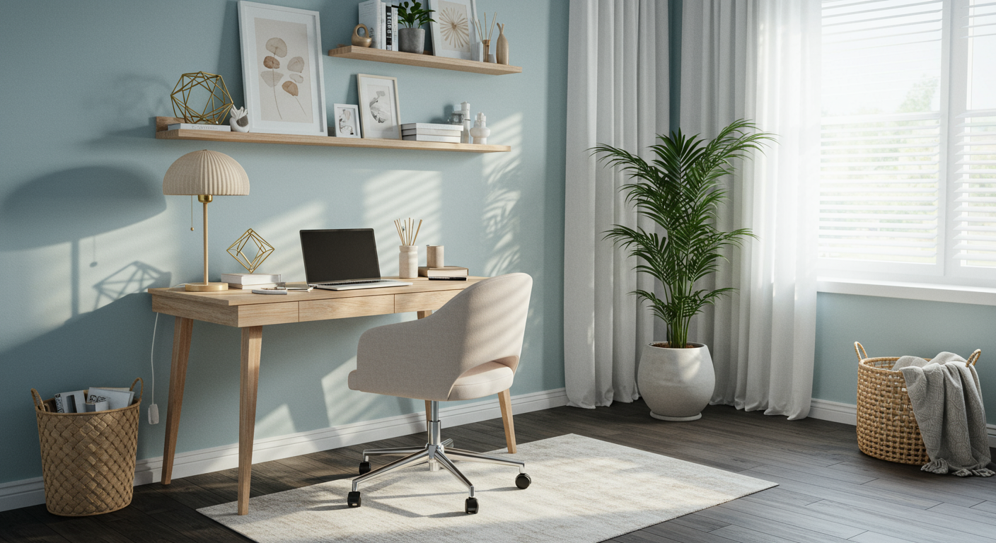 A tidy and organized home office space.