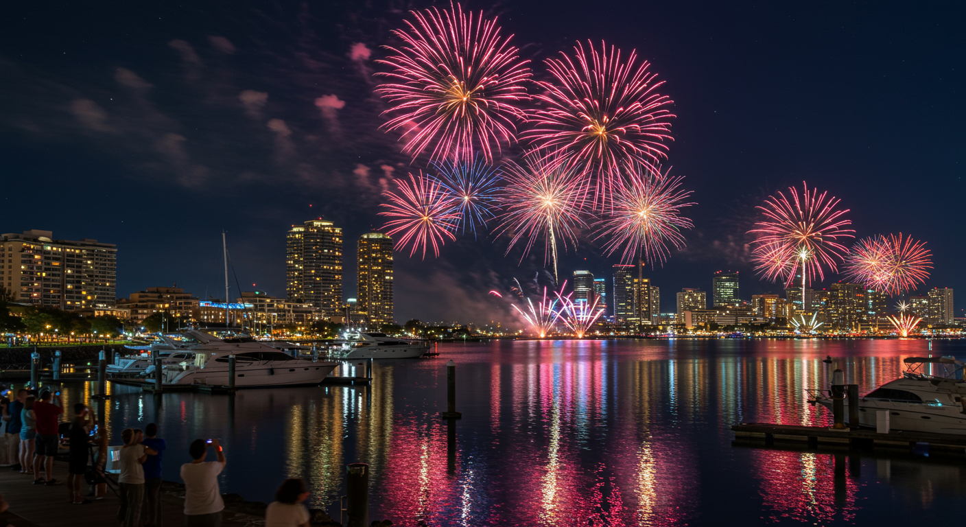 A past Big Bay Boom Fourth of July Fireworks show over San Diego Bay.