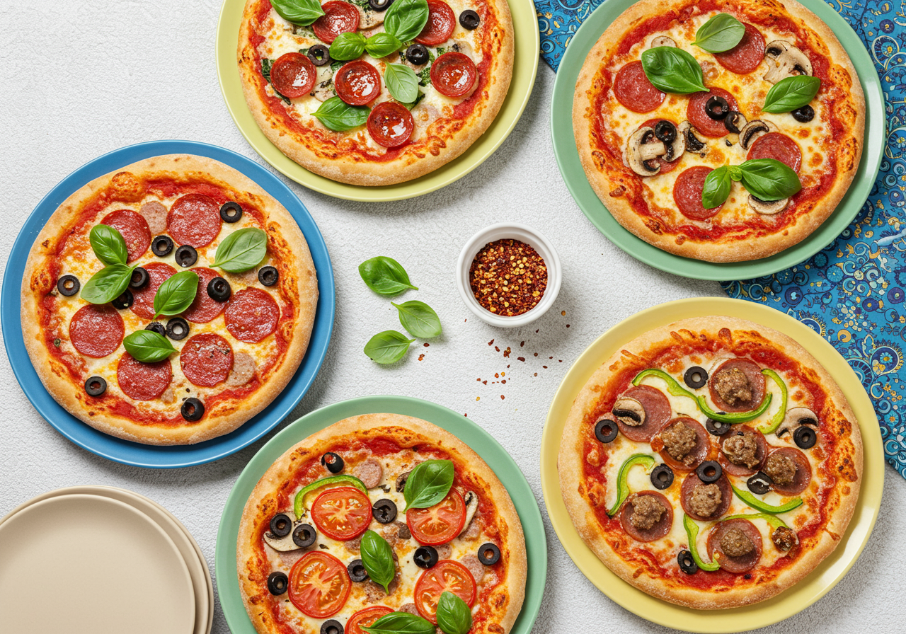 Specialty pizzas from Mellow Mushroom on St. Simons Island, GA