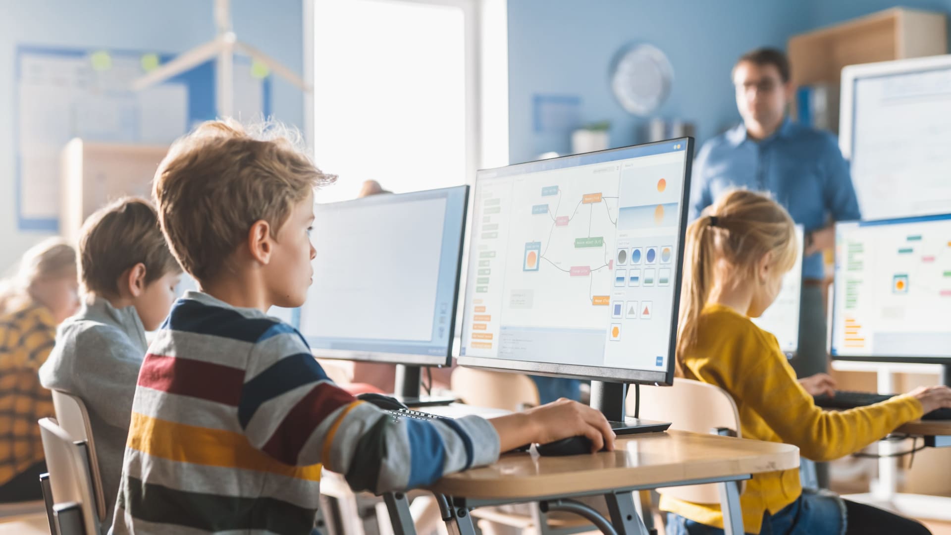 Children in a classroom using computer