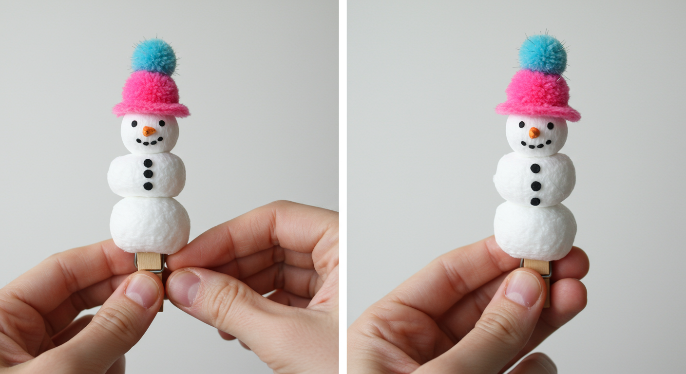 Finishing top of hat with pom pom