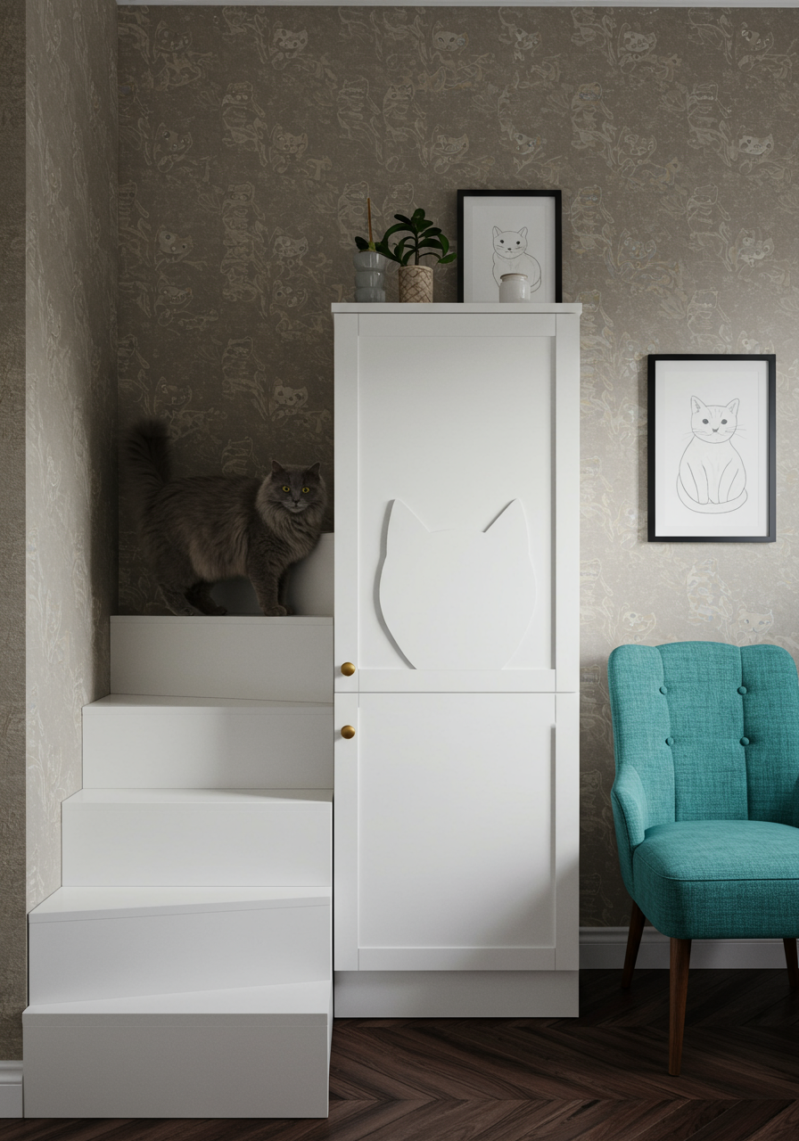 a cat sitting on a cabinet