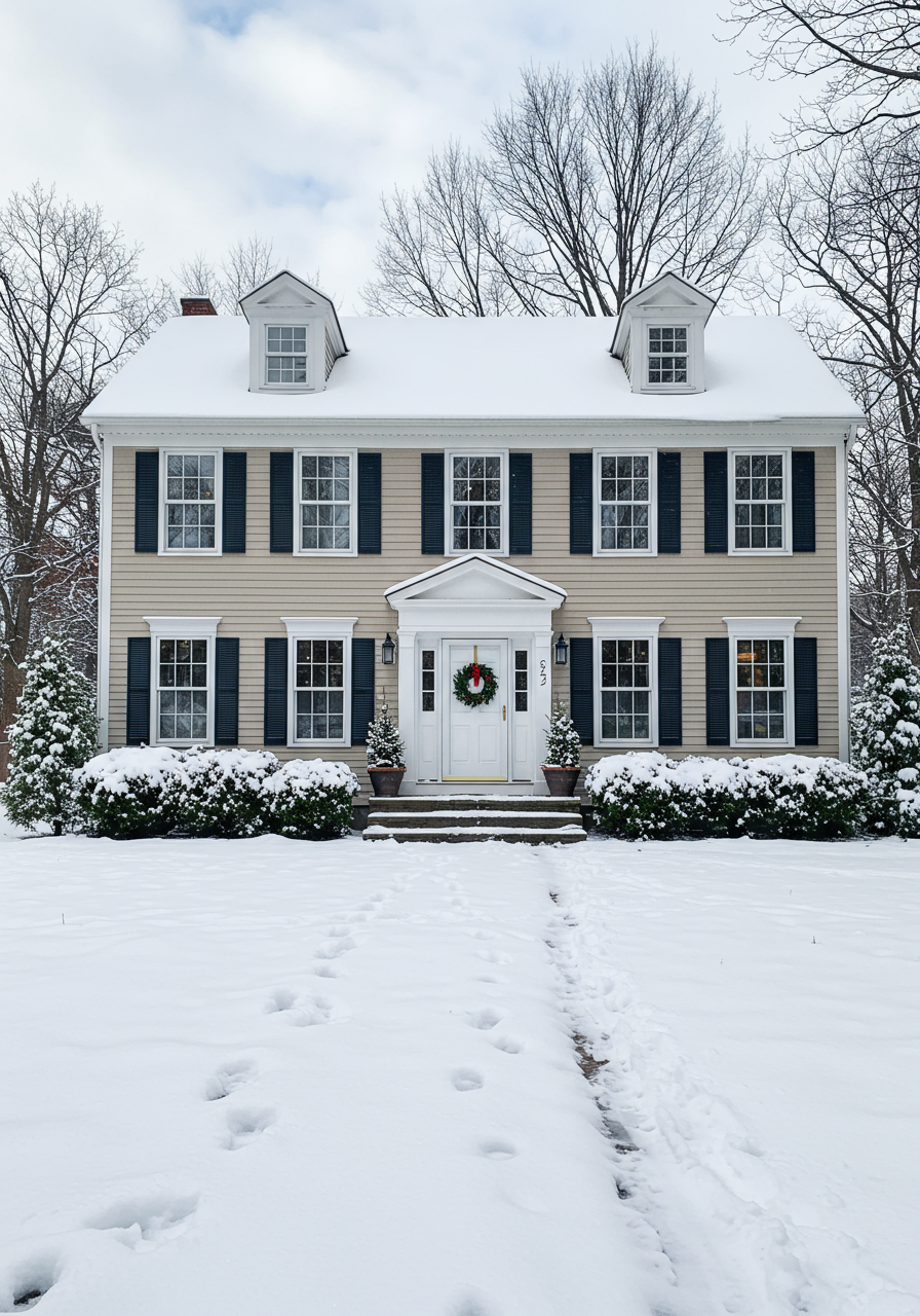 united states, new jersey, american colonial style house in winter