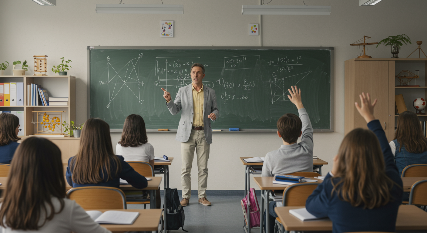 Children with a teacher in a classroom during a lesson