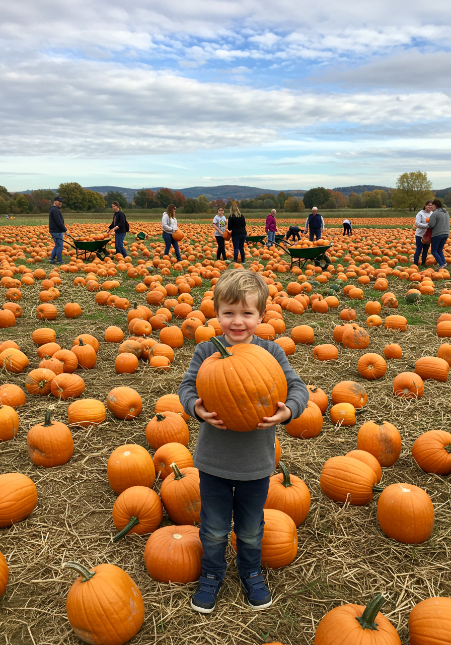 Children with pumpkins at Tanaka Farms Pumpkin Patch in Irvine