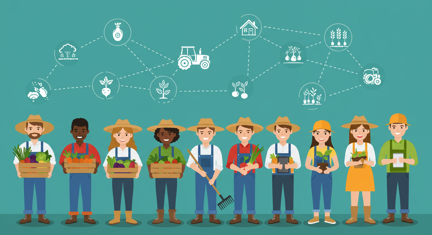 Team of farmers working together