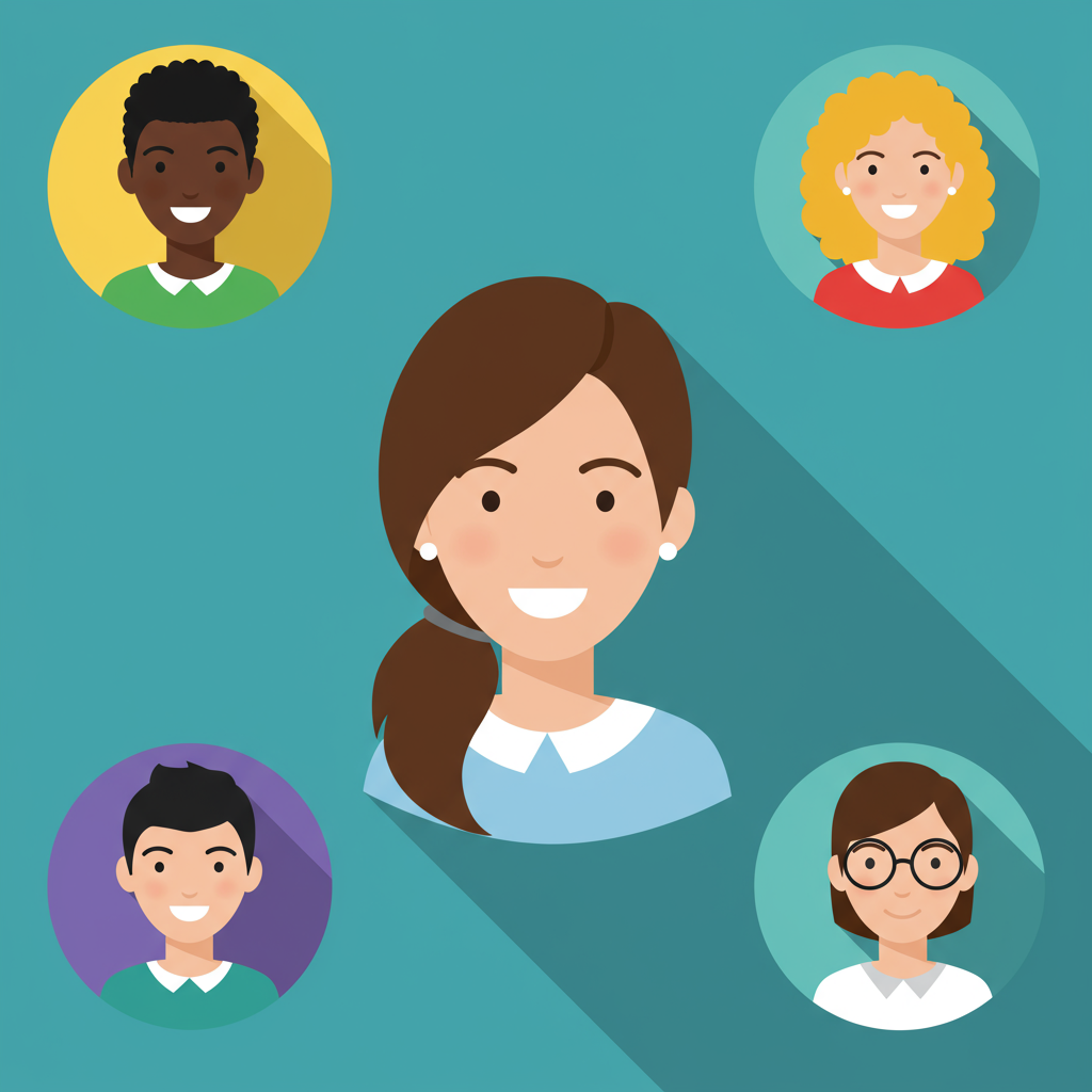 Smiling woman surrounded by four smaller portraits of diverse prospective home buyers.