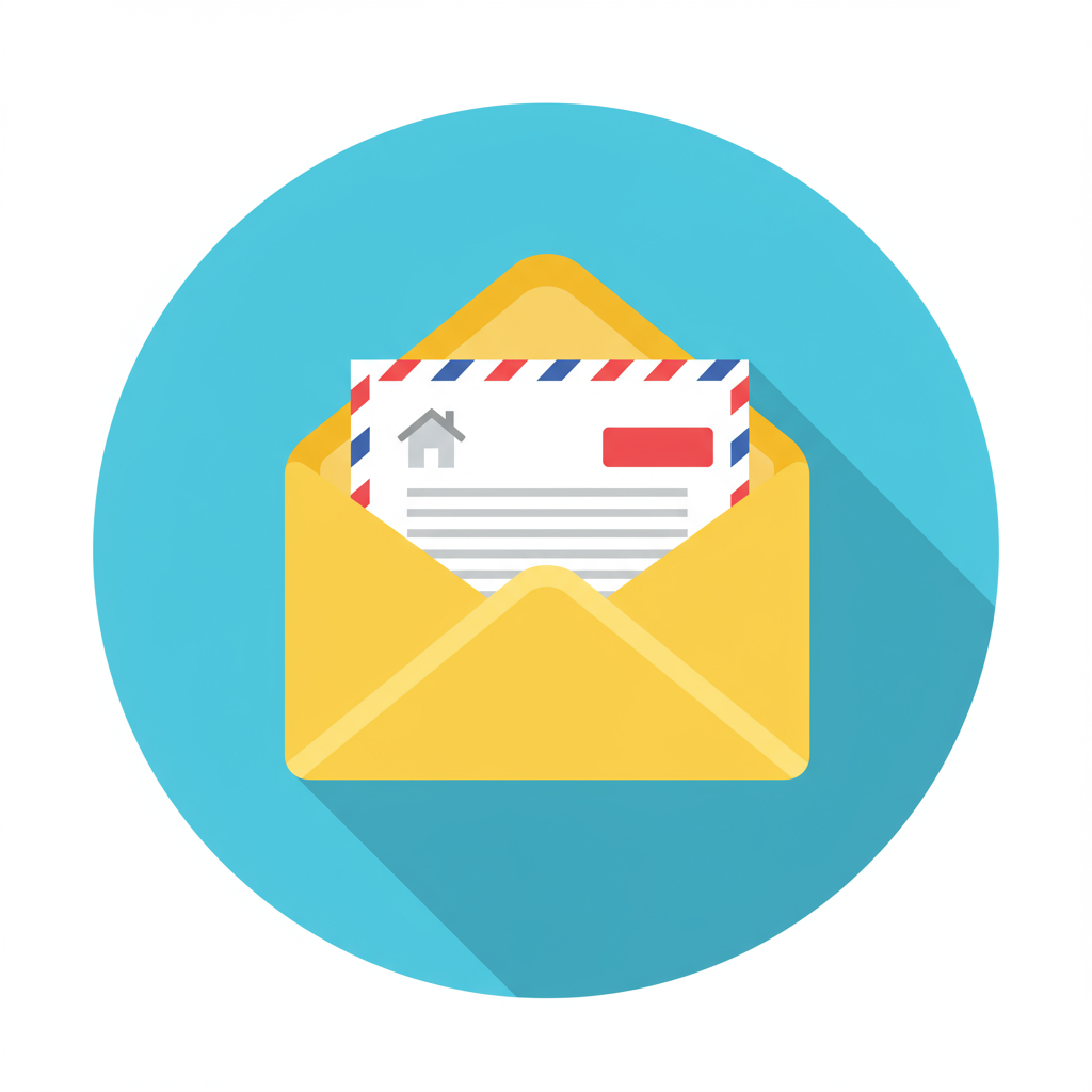 Yellow envelope containing a letter marked with a house symbol.