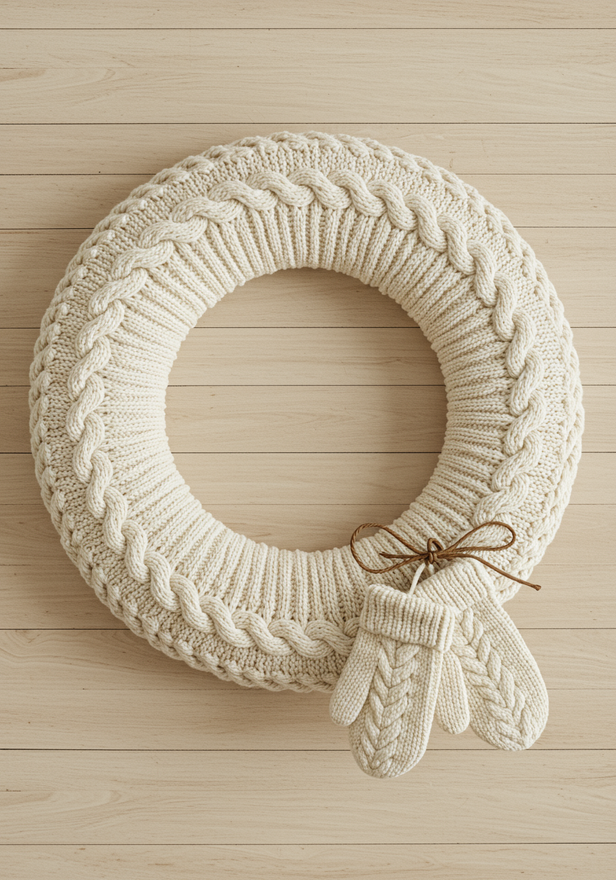 wreath wrapped with a scarf and mittens