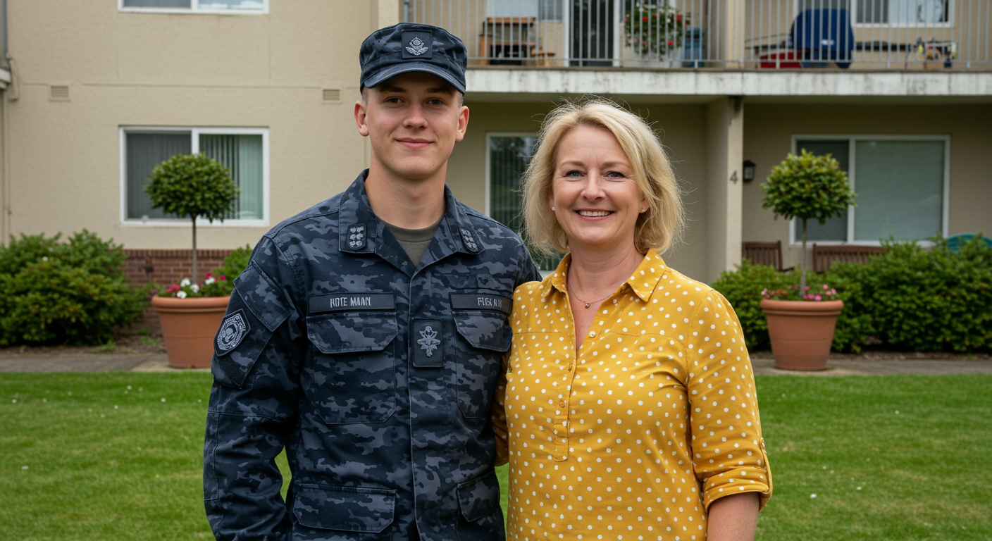mother and son in navy uniform